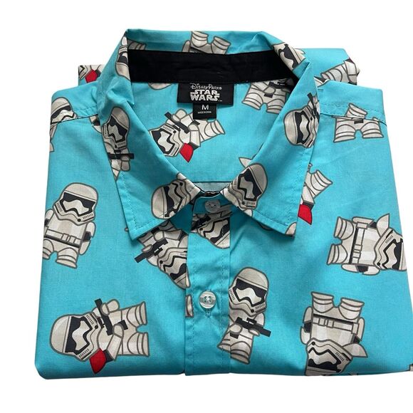 Disney Parks Star Wars Stormtrooper Button-Up Shirt M Blue Short Sleeve NWT - Picture 10 of 11